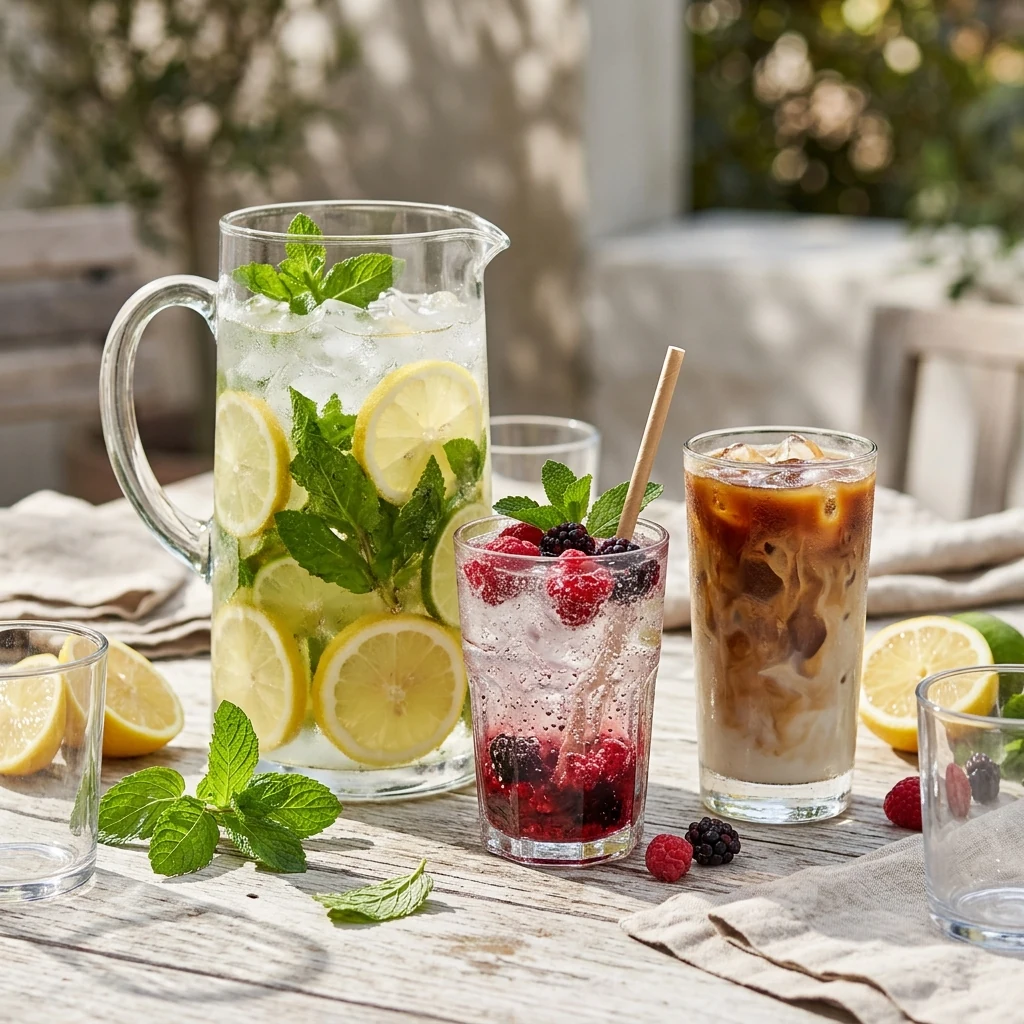 Fresh drinks prepared with citrus and herbs for a relaxed gathering
