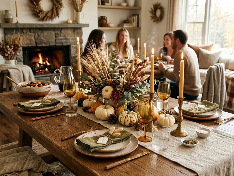 A welcoming seasonal table with natural decorations