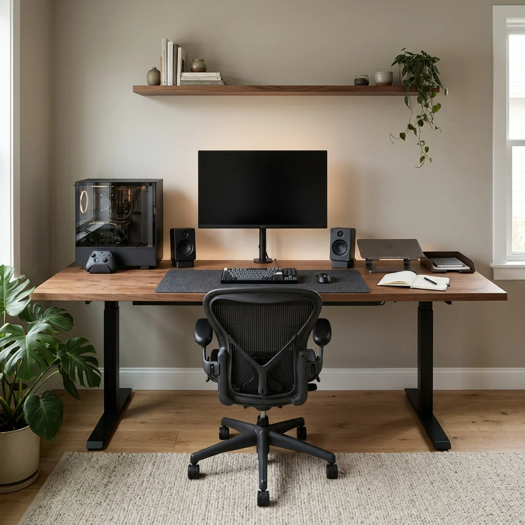 Gaming office desk with separate work and gaming zones
