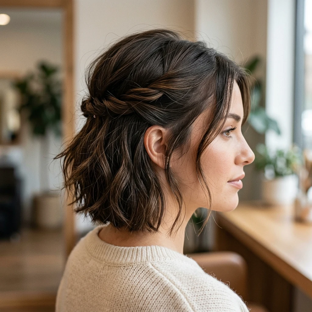 Short hair with two front twists pinned behind the ears