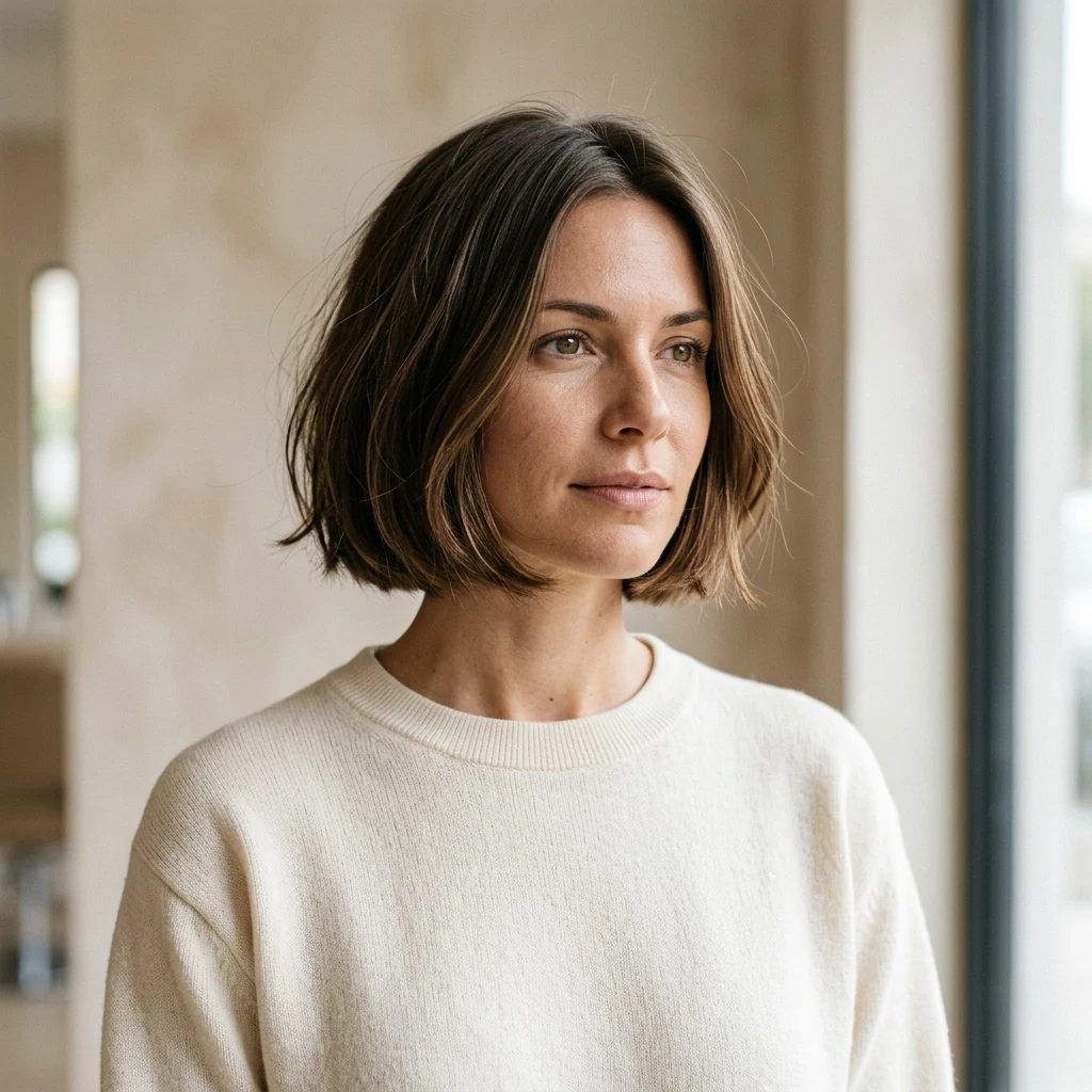 Woman wearing a full Italian bob haircut