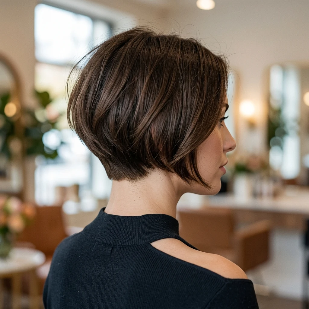 Woman wearing a cropped bob with a tapered nape